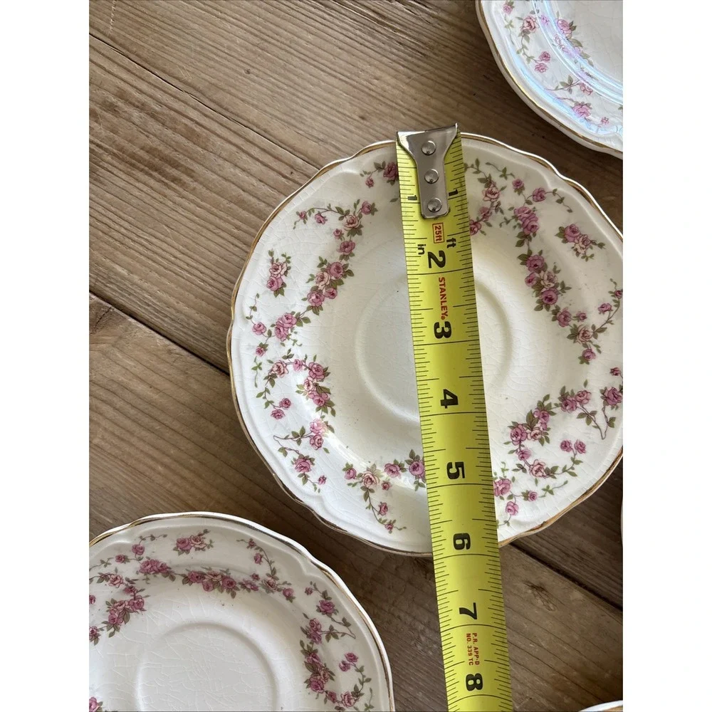 Lot Of 10 Edwin M Knowles China Co Semi Vitreous Saucer Pink Gold Trim Rose MINT
